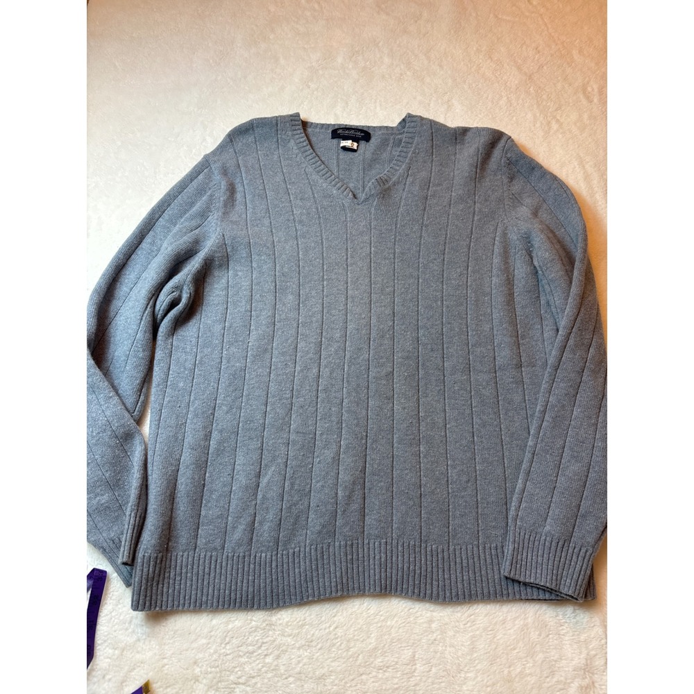 Brooks Brothers Merino Wool Cashmere V-Neck Ribbed Sweater Blue Mens XL
